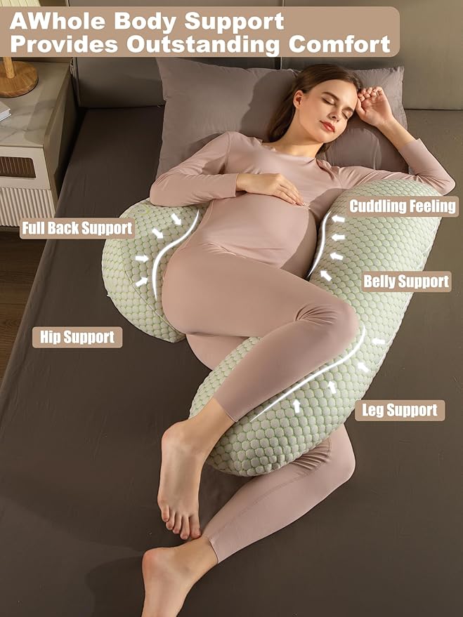 Pregnancy Pillow, Maternity Pillow with Detachable & Adjustable Pillow Cover, Full Body Pillow for Adults Sleeping, Support for Back, Belly, Legs, HIPS, Pregnancy Must Haves