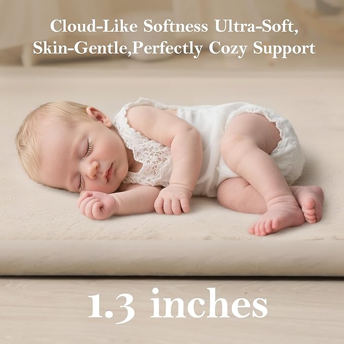 Baby Play Mat for Floor, 1.3" Thick Memory Foam Muscle Playpen Cushion, Soft Coral Velvet Tummy Time Mat with Non-Slip Backing, Water Repellent Child Nursery Rug for Toddlers, Kids (Beige, 39X59)