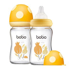 YOHKOH Natural Glass Baby Bottle with Natural Response Nipple, Newborn Anti-Colic Baby Bottles, Wide Neck Mushroom Cap Baby Bottle, Clear (Yellow, (5.4oz (Pack of 2))