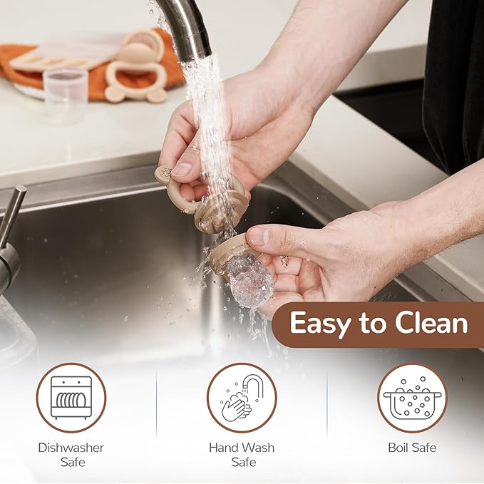 2 Pack Silicone Baby Fruit Feeder with Mini Freezer Tray, Breastmilk Popsicle Molds for Baby Teething Relief, Teethers, Fresh Food Feeder for Safe Infant Self Feeding, Extra Food Pouches - Chocolate