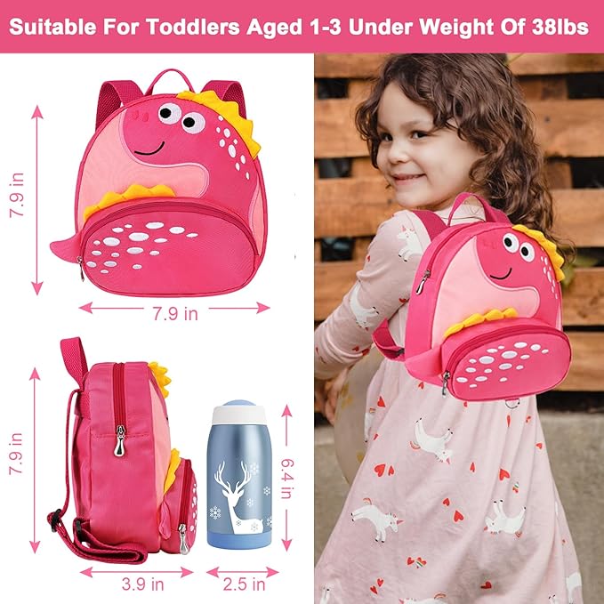 Accmor Toddler Backpack Harness with Safety Leash, Cute Dinosaur Harnesses with Kids Anti Lost Wrist Link, Mini Child Schoolbag with Wristband Tether Strap and Protection Leashes for Baby Girls (Pink)