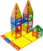 Magnet Tiles - Clear Magnetic 3D Building Blocks - Educational Toys, Games, Activities, Puzzles - Creativity, Motor Skills, Learning Shapes - Storage Bin, 2 Car Base, 120pcs, 13 Click-Ins
