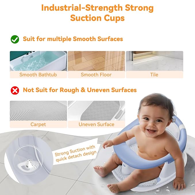 Baby Bath Seat for Babies 6 Months & Up - 360°Protection Bath Seats for Babies Sitting Up | Baby Infants Bath Chair with Temperature Alert & Cushion | Toddler Bath Seat Newborn Baby Bathtub Seat
