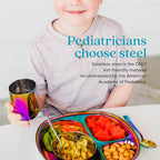 Ahimsa Stainless Steel Kids Dinnerware Set - 5 Piece Stainless Steel Toddler Plates and Bowls Set, Pediatrician Designed, Non Toxic Toddler Plate and Bowl, Kids Utensils and Cup (Rainbow)