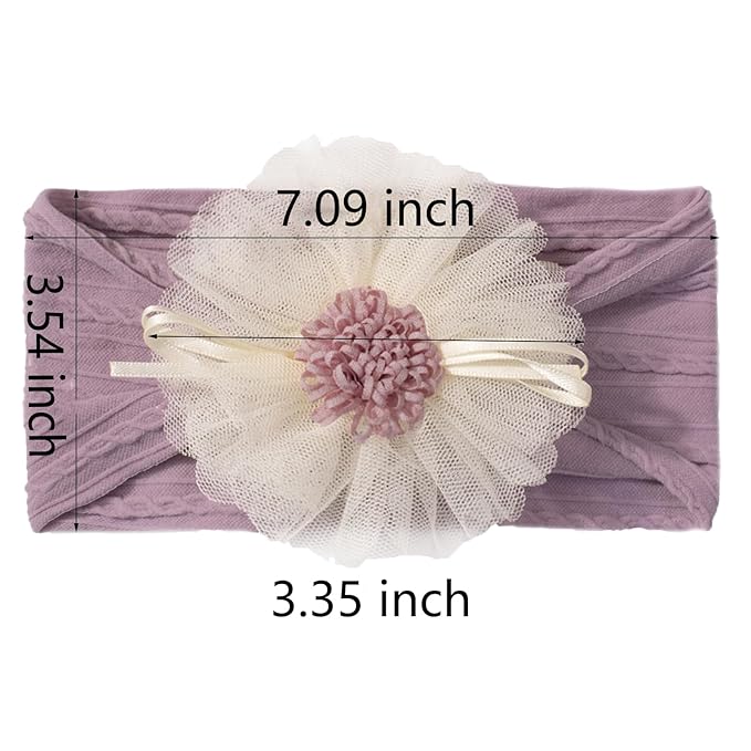 Baby Girls Sunflower Headbands, 3 Pack Baby Hairband Hair Bows Lace and Stretchy Elastic Accessory for Newborn Infants Toddlers (Purple+Blue+Pink, One Size(Stretchy))