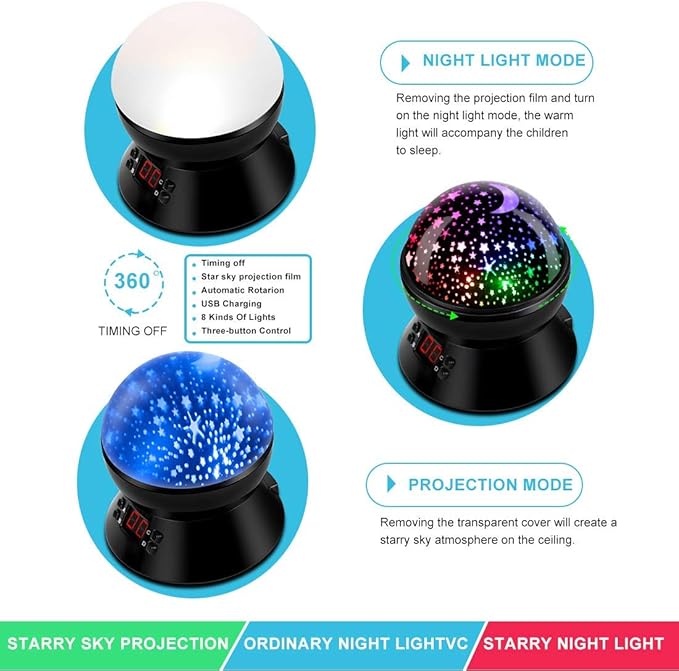 MOKOQI Star Projector Night Lights for Kids with Timer, Toys for 2-5-14 Year Old Boys Room Lights for Kids Glow in The Dark Stars Moon for Child Sleep Peacefully, Birthday Gifts for Boys-Black