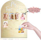 One Year Birthday Wooden Photo Board My First Year Milestone Photo Board 12 Monthly Picture Frame Baby First year Wood Acrylic Sign 1st Birthday Decorations Baby Keepsake Gift (2" x 3" photos - Wallet Size)