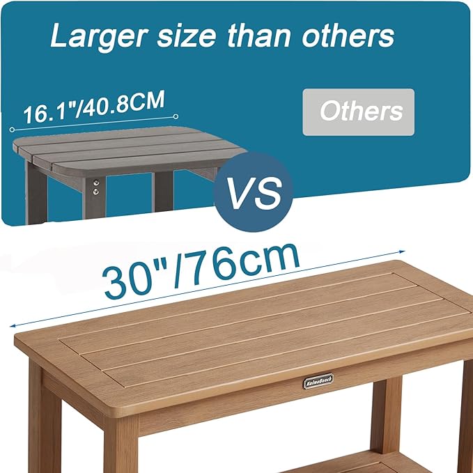 30'' Large Shower Bench Seat, Poly Lumber Bath Stool for Inside Shower Waterproof, HDPS Bathroom Chair for Shaving Legs with Adjustable Feet, Non-Slip & No Maintenance, Brown (30 x 13 Inches)