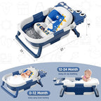 MoreFeel Collapsible Baby Bathtub for Newborn with Thermometer & 1 Hooded Towel & 1 Soft Floating Cushion,Portable Travel Bathtub with Drain Hole, Durable Foldable Baby Tubs for Infants to Toddler