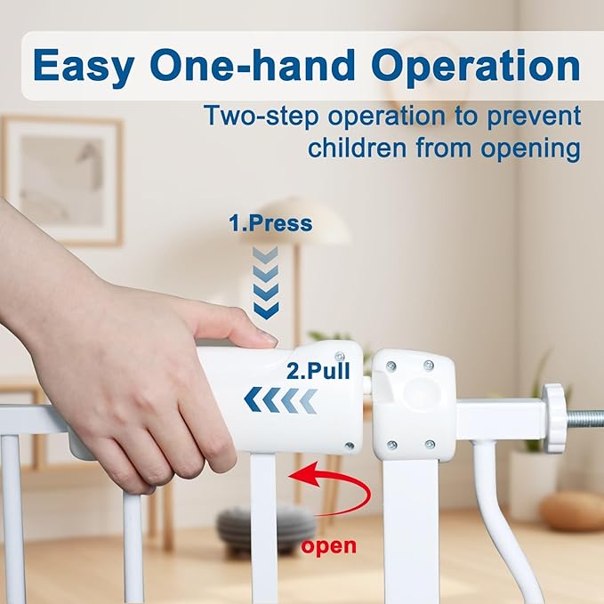 ALLAIBB Extra Wide Pressure Mounted Baby Gate Walk Through Child Kids Safety Toddler Tension White Long Large Pet Dog Gates with Extension for doorways Kitchen (71.65-85.03"/182-218cm, White)