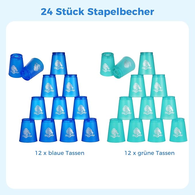 yeesport 24 Pcs Sport Stacking Cups, Sport Training Game for Challenge Competition, Plastic Stacking Cups, Classic Family Game for Kids and Adults, Blue+Green