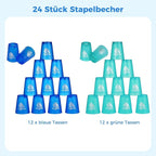 yeesport 24 Pcs Sport Stacking Cups, Sport Training Game for Challenge Competition, Plastic Stacking Cups, Classic Family Game for Kids and Adults, Blue+Green