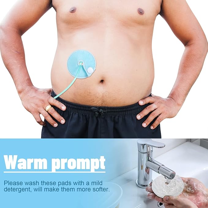 Tondiamo 28 Packs Soft g Tube Pads Holder Abdominal Feeding g Tube Button Cotton Pads Covers for Nursing Care(Light Blue)