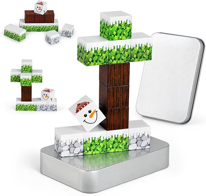 3 otters 12PCS Magnetic Building Blocks, STEM Toys Travel Magnetic Tiles for Kids with Storage Box for Boys Girls Birthday Party Gift (Winter)