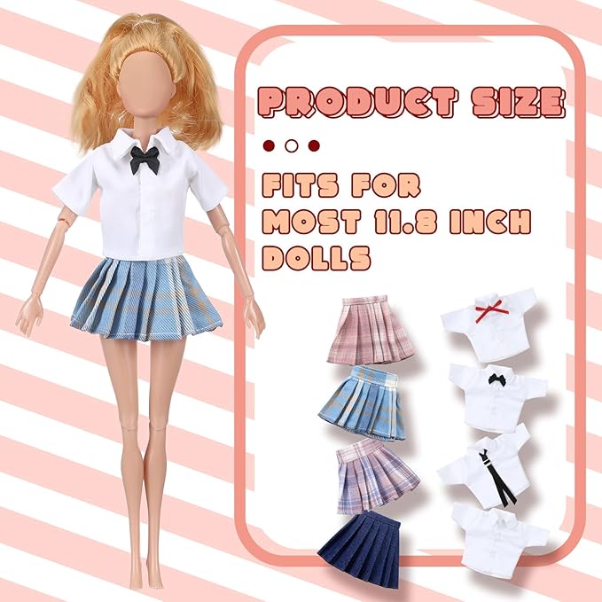Bencailor 8 Pieces Summer Doll Clothes for 11.8 Inch Doll Accessories Shirt Skirts Dress Outfit Clothing for Birthday Gift(Novel)