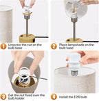 KPQ Small Bedside Lamp Touch Control Table Lamp with USB A+C Charging Ports & AC Outlet 3-Way Dimmable Nightstand Lamp with Linen Fabric Shade for Bedroom Living Room