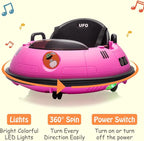 12V Electric Ride on Bumper Car for Toddlers, Kids Bumper Car with Remote Control, 360 Degree Spin, LED Lights, Dual Joysticks, Safety Belt for 18+ Months Kids, Pink