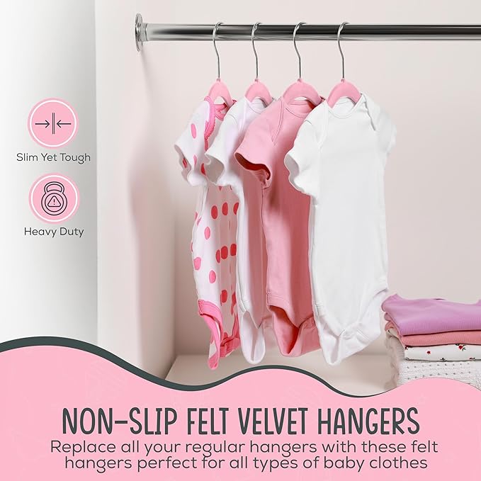 25 Premium Baby Velvet Hangers - 11.8 Inches Non-Slip & Ultra-Slim Baby Hangers for Space-Saving & Children Clothes - 360 Swivel Hook, Strong & Durable Infant & Toddler Clothes Hanger - Pink