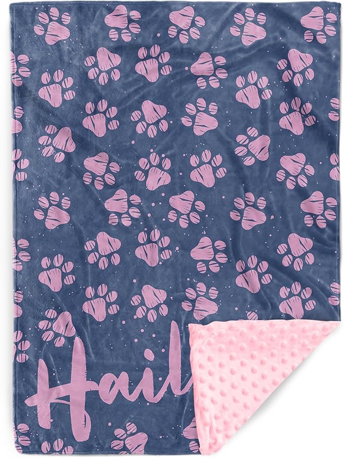 Personalized Baby Blankets for Girls, Custom Name Pink Dog Paws Pattern Baby Blanket, Soft Minky Dot Blanket for Newborns and Toddlers, Ideal for Baby Showers Christmas Brithday Gifts