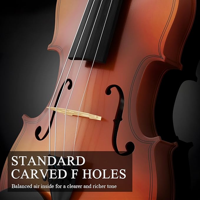 1/8 Beginner Violin Kit, Complete Violin Set with Case, Bow, Rosin, Natural Finish