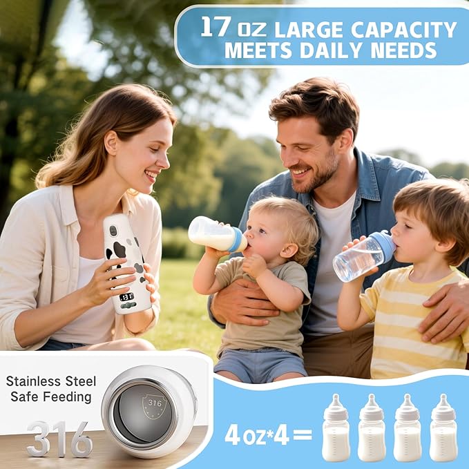 Portable Bottle Warmer for Travel,150W Fast Heating and Charging 17.5oz Large Capacity& Extended Battery Life,Bottle Warmer On The Go for Baby Essentials