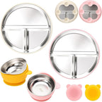Stainless Steel Kids Plates and Bowls with Suction, Divided Baby Plate and Toddler Bowl with Removable Silicone Suction, Non-Slip Baby Feeding Set Dishwasher Safe, 4 Packs