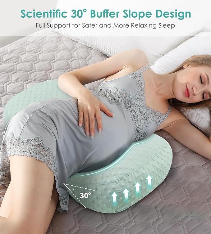 Pregnancy Pillow Cooling for Sleeping, Detachable and Adjustable Double-Sided Support Maternity Pillow Skin-Friendly for Pregnant Women Back, HIPS, Legs(30°Slope Design Verified by Expectant Mothers)