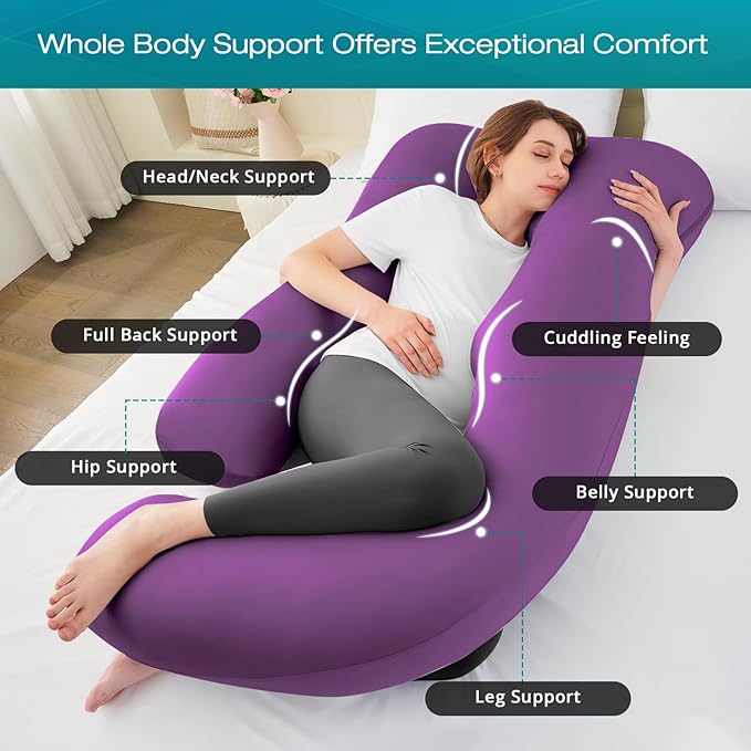 Sasttie Pregnancy Pillows for Sleeping, U Shaped Cooling Full Body Pillow with Removable Cover, Pregnant Women Must Haves, Maternity Essential, Purple