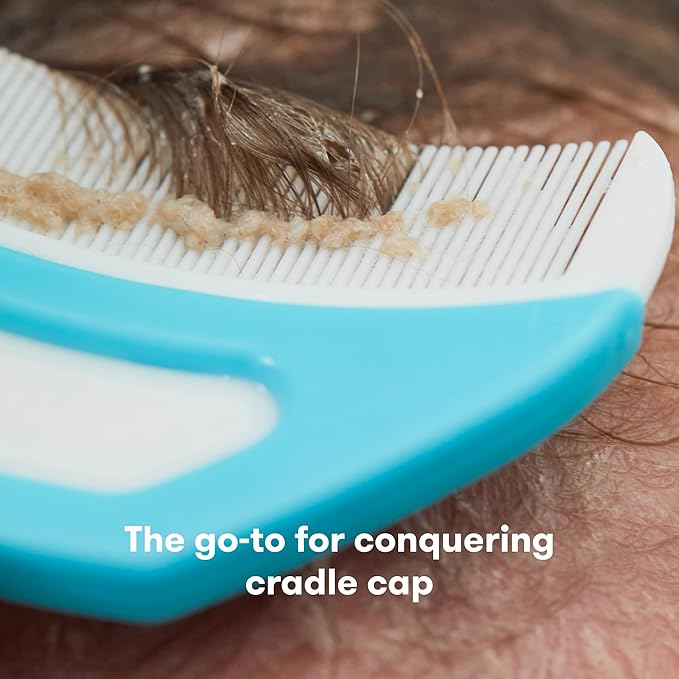 Frida Baby The 3-Step Cradle Cap System, DermaFrida The FlakeFixer, Sponge, Brush, Comb and Storage Stand for Babies with Cradle Cap, White-Blue