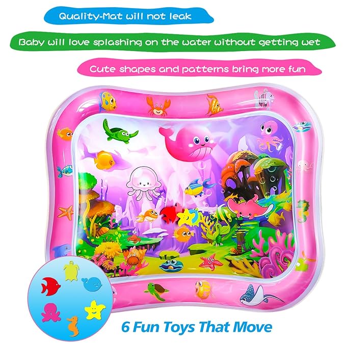 ZHUYNXIR Extra Big Infant Toys, Tummy time mats,Tummy time Toys, Baby Pink Water Play mat, Fun Early Development Activity Play Center for Newborn, Pink 39.5x31.5 in.