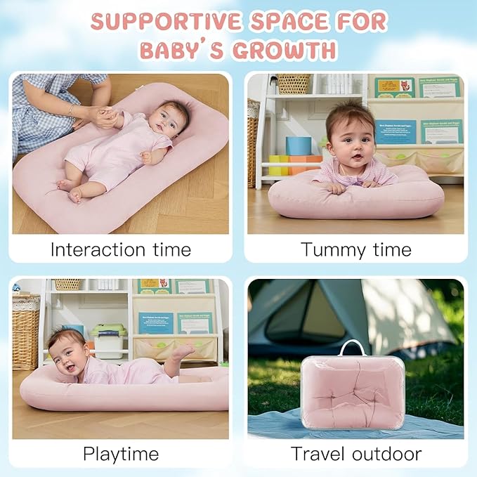 Baby Lounger for Newborn, Bionic Design Baby Lounger, Soft Organic Cotton Breathable Lounger for Infants 0-18 Months (Coral Pink)