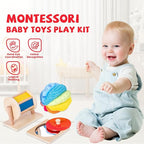 Montessori Baby Toys Play Kit - Mirror, Peekaboo, Knob Puzzle, Spinning Drum, Rainbow Ball - 6-12 Months Toddlers