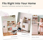 Tiny Land Play Kitchen for Kids, Upgraded Wooden Kitchen Toy with Complete Play Areas, Pretend Cooking Set with Sink, Stove, Microwave, Toy Coffee Station & Storage for Kids Ages 3+