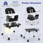 HONEY JOY 8 in 1 Baby High Chair, Convertible Highchair for Babies and Toddlers/Table and Chair Set/Building Block Table/Booster Seat/Stool/Toddler Chair with Safety Harness (Black)