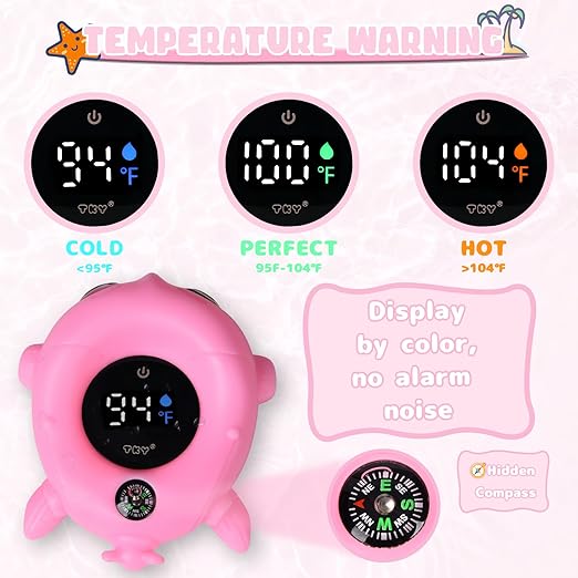 TKY Baby Bath Thermometer with Floating Toys - Digital Water & Room Temperature Monitor, Rechargeable Thermometer with Alerts for Newborn Bath Essentials, Infant Safety