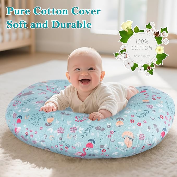 Nursing Pillow, Breastfeeding Pillow with Removable Cotton Cover, Baby Feeding Pillow for Mom Easier Breast Feeding and Bottle Feeding, Breastfeeding Support Cushion for Newborn (Leave)