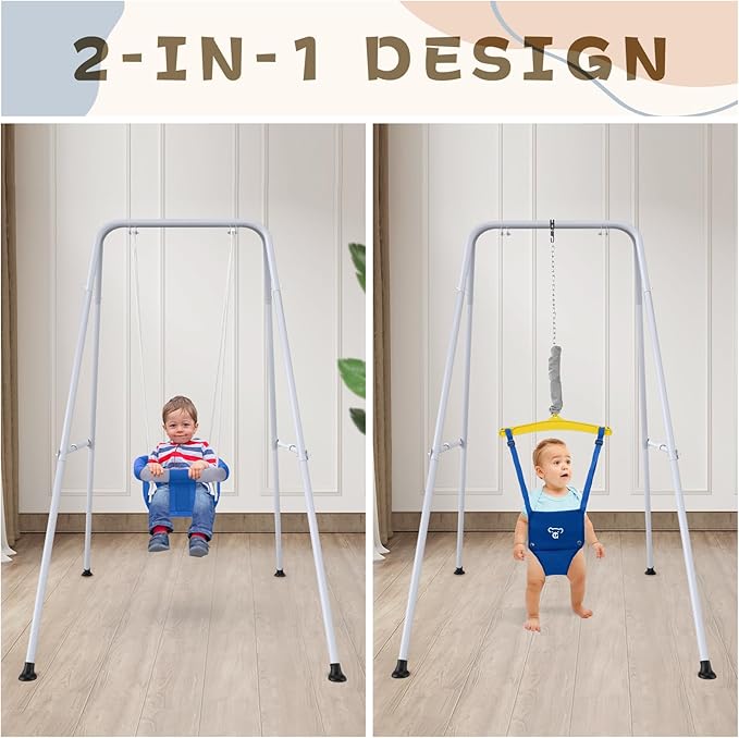 2 in 1 Baby Jumper with Swing - Indoor and Outdoor Use, Toddler Swing with Foldable Stand (Blue)