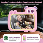 2-in-1 Baby Car Mirror with Lights & Soft Sounds, Cry Detector, Clear Night View, 360° Rotation, Shatterproof, Rear Facing Baby Car Seat Mirror with Remote Control, Perfect Baby Shower Gifts (Pink)