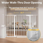 Cumbor 36" Extra Tall 29.7"-51.5" Baby Gate for Stairs, Easy Wall Through Dog Gates for Doorways Extra Wide, Pressure Mounted Tall Pet Gate Indoor, Safety Auto-Close Child Gate for Kids, White