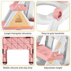 2 In 1 Potty Training Toilet Seat & Toddler Step Stool, Bottom Triangle Stability Toddler Toilet Seat, Adjustable Step & Seat Height Potty Seats (Pink)