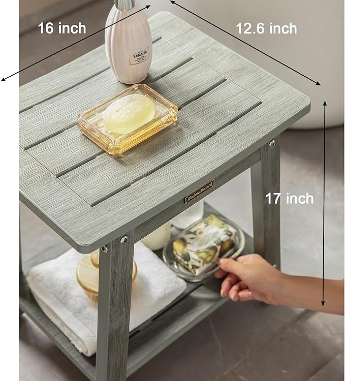 Shower Bench Seat, Waterproof Shower Stool for Shaving Legs, Foot Stool for Spa Bathroom, Bath Chair Seat, Weather Resistant/Non-Slip, Indoor/Outdoor Use, Gray