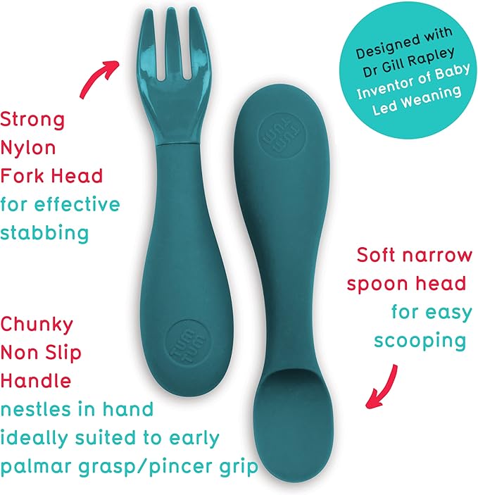 Baby Cutlery with Case, Baby Spoon & Fork Set, Baby Cutlery for Babies, First self Feeding Cutlery, Silicone Baby Spoon & Fork, 6 Months Plus, (Blue)