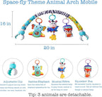 Baby Stroller Arch Mobile With Universal Clamps - Clip-On Activity Bar for Bassinet, Bouncer, Crib, Car Seat - Musical Infant Toys With Elephant Squeaker and Zebra Rattle