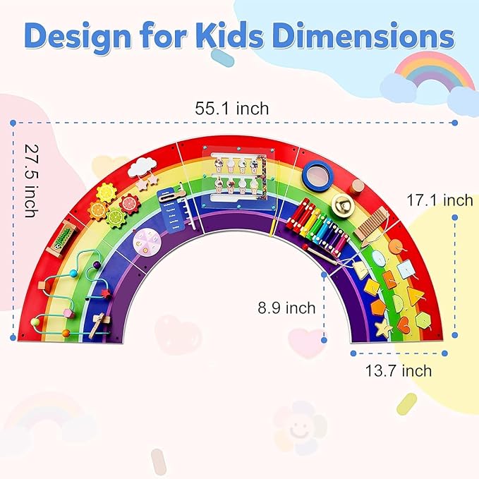 Activity Wall Busy Board for Toddlers: Montessori Sensory Toys- Sensory Wall Panel for Kids Playroom Daycare Learning Center Rainbow