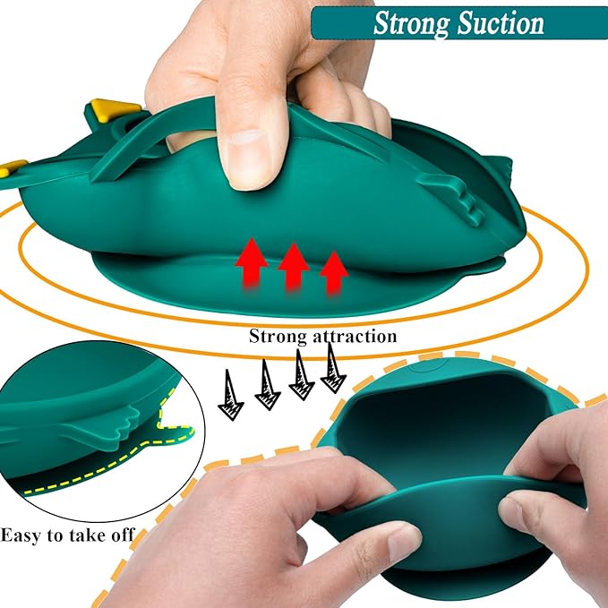 Silicone Feeding Set, Baby Led Weaning Supplies - Suction Plate and Bowl Set, Toddler Self Feeding Dish with Spoons, Forks, Sippy Cup and Adjustable Bib for 6+ Months - Blue