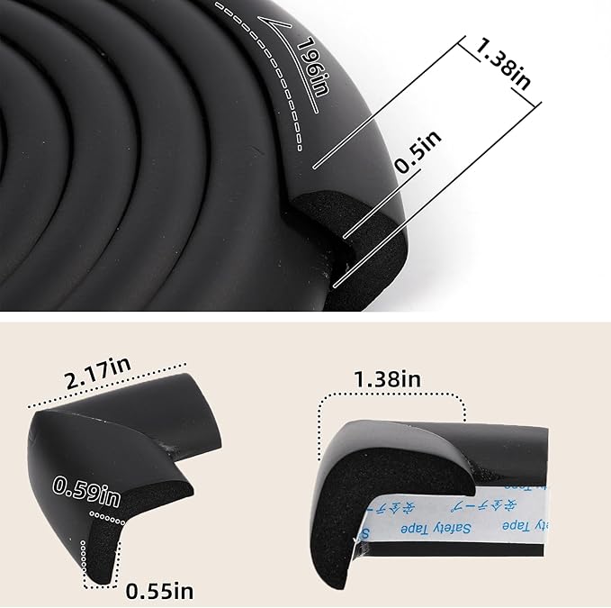 2 Pack L Shape Extra Thick Furniture Table Edge Protectors Foam Baby Safety Bumper Guard 16.4 Ft,Hearth Cushion,for Table, Fireplace, Countertop(with 8 Corners) (Black)