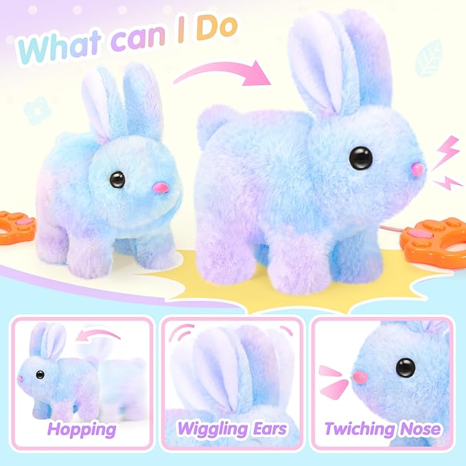 Plush Bunny Easter Toys for Kids,Interactive Bunny with Sounds,Can Walk and Wag Tail with Remote Control Leash,Easter Eggs with Surprise,Easter Birthday Gift for Toddlers