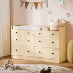 Cozy Castle Baby Dresser with 6 Drawers and Large Table Top, Multi-Functional Chest of Drawer, Drawer Dresser with Three-Sided High Rails for Nursery, Children's Room, Bedroom, Oak