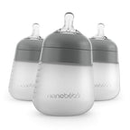 Nanobebe Flexy Silicone Baby Bottle, Anti-Colic, Natural Feel, Non-Collapsing Nipple, Non-Tip Stable Base, Easy to Clean, 3-Pack, Gray, 9oz