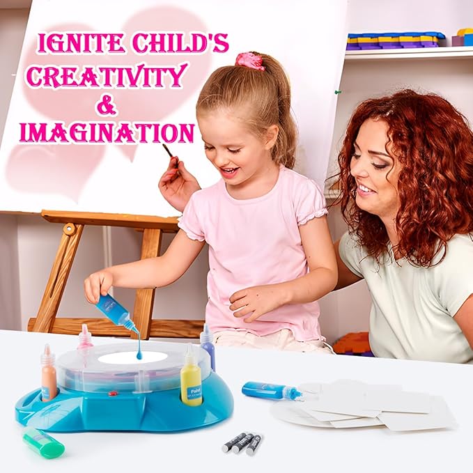 Spin Art Machine Variable Speed, Battery Operated Spinner - Paint Spinner with Splatter Guard, Washable Paint, Spin Art Kit, Stem Toys, Arts and Crafts